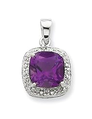 Sterling Silver Rhodium Amethyst & Diamond Pendant