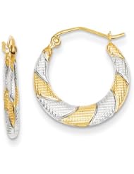 MadiK® 14k Two Tone Gold Textured Hollow Scalloped Mini Hinged Hoop Earrings
