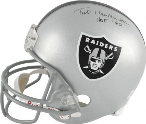 Ted Hendricks Autographed Helmet | Details: Oakland Raiders, HOF 90 Inscription, Riddell Replica Helmet