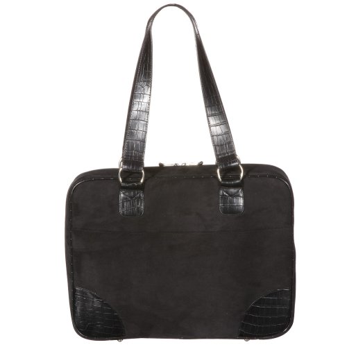 Mango Tango Faux Suede with Faux Croc Accents Slimline Laptop Bag - Black (17