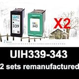 4 2 Sets Remanufactured Ink Catridges Replacement For Hp339 Hp 339 C8767ee Black Hp343 Hp 343 C8766ee Colour For Hp Officejet 7210 Printer Multipack By Unielectronics