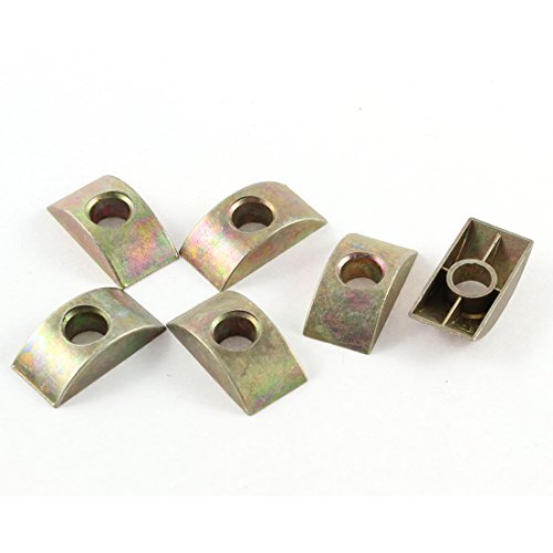 Furniture Board 8mm Hole Dia Metal Half-Moon Nuts Brass Tone 6Pcs