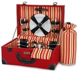Picnic & Beyond Terazzo Elite Ease Elegant Wooden Picnic Suitcase w/Service for Two