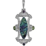 Sterling Silver Paua Shell, Peridot & Amethyst Pendant by Sajen
