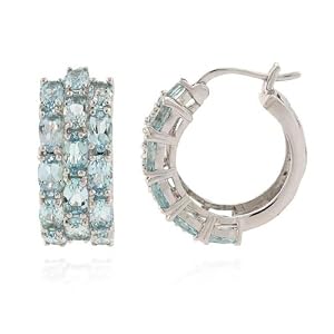 Sterling Silver 4.5 CT. Blue Topaz Three Row Hoop Earrings