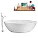 Streamline | Freestanding Soaking 63" NH420-140 Acrylic Bathtub, White | Comes with Internal Drain And Chrome Overflow | Bamboo Tray Included