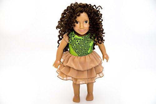 Z By Ozi Green and Gold African Print Ankara Fabric Dress for 18" Inch Dolls