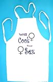 Lesbian Will Cook for Sex BBQ Barbeque Apron with 2 Pockets - White