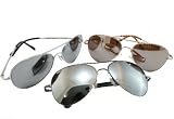 G&G Chrome Metal Silver Mirrored Aviator Sunglasses 3 Pair Special Spring Hinges, 1Chrome 1Black 1Gold