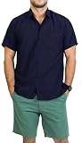 La Leela RAYON Solid Navy Blue Beach Hawaiian Button Down Shirt For Men's 4XL