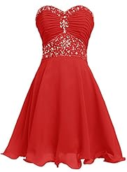 Strapless Cocktail Short Sweetheart Lace-Up Crystal Chiffon Homecoming Dress/Prom Dress/Party Dress 