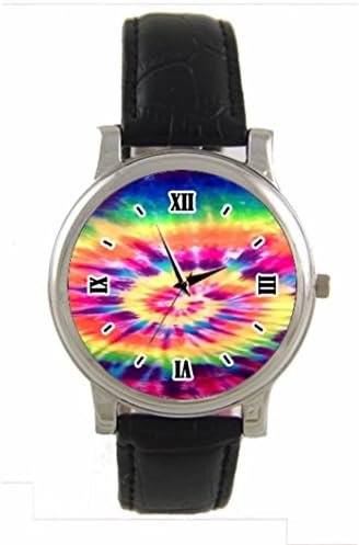 Tie Dye Hippie Hippie Custom Diy Personalized Photo Analog Watch with Black Leather Perfect Gift