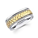 Solid 14k Yellow and White Two 2 Tone Gold Mens Braided Rope Design Wedding Ring Band 8MM Size 8