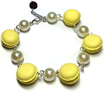 Sweetietiny Strand Bracelet Silver Plated Macaron Sweet Yellow Patel Colors Polymer Clay L6.5 Inch