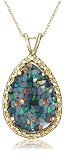 10k Yellow Gold Pear Shaped Lab Created Mosaic Opal Pendant