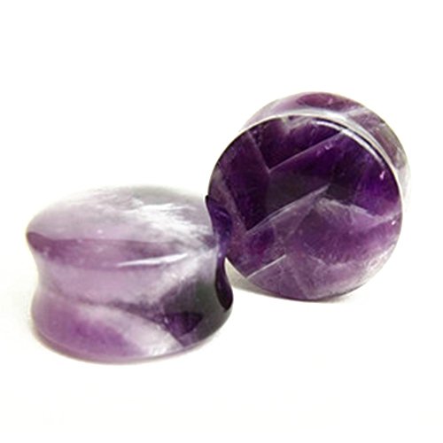 Pair Of Double Flare Organic Natural Amethyst Stone Ear Plug Piercings (Multiple Sizes Available)