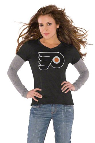 Philadelphia Flyers Black Women's Primary Logo Tri Blend Long Sleeve Layered T-Shirt- by Alyssa Milano