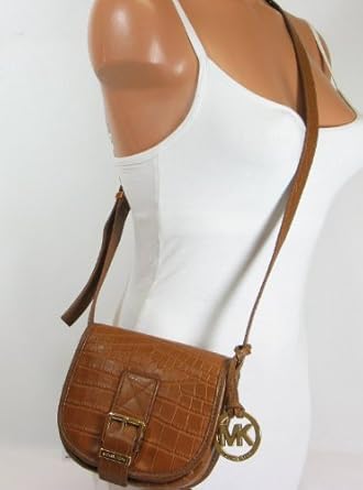 Michael Kors Croco Embossed Leather Saddle / Messenger Crossbody Bag Small ~ Mocha