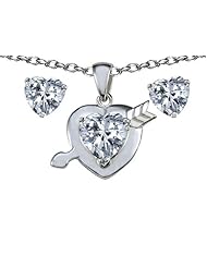 Original Star K (tm) Genuine White Topaz Heart With Arrow Pendant Box Set With Matching Earrings in 925 Sterling Silver