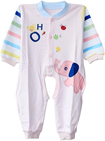 PAPAkids Kid Toddler Newborn Stripes Print Button Down Crawling Romper Babywear Pink 59cm(23inch)/Fit Newborn