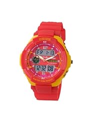 OHSEN YI-AD1136-4 LCD Date Alarm Rubber Dual Core Women Mens Sport Wrist Watch Red