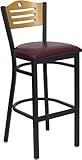 HERCULES Slat Back Black Metal Bar Stool with Burgundy Vinyl Seat and Natur ....
