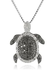 Sterling Silver Black and White Diamond Turtle Pendant Necklace (.25 cttw, I Color, I2-I3 Clarity)