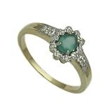 9ct Yellow Gold Ladies Cluster Ring Set with Emerald and 5pts of Diamonds Size - P