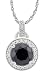 Platinum Overlay Sterling Silver Black Round Cubic Zirconia Center Stone Framed w/ White Cubic Zirconia Stones Pendant, 18"