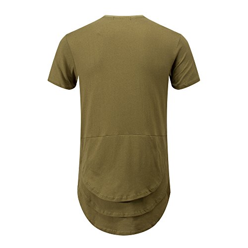 OLRIK Unisex Cashews Tattoos Hip Hop Side Zip up Extra Long T Shirts ArmyGreen M