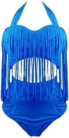 Sexy And Fashioable Cocoship Plus Size Fringe Retro High Waist Bikini Vintage Swimwear Swimsuit(Fba) Blue(Fast Ship)Xl(Us10-12) Charming