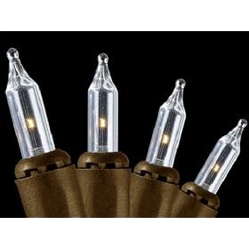 Set of 100 Clear Everglow Mini Christmas Lights With Brown Wire