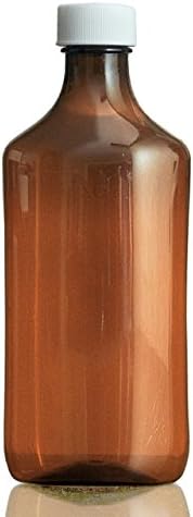 Liquid Medicine Bottles, Amber, Oval, 16oz, case/36