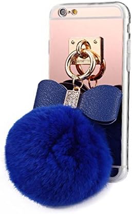 iPhone 6 Plus Case,Generic Pom Pom Case,Plush Fur Ball Diamond Soft TPU Gel Back Case Cover for iPhone 6/6S Plus 5.5'' (Blue)