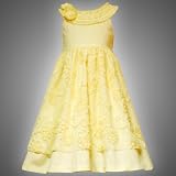 Size-5 RRE-4009E YELLOW RUFFLE NECKLINE BONAZ MESH OVERLAY LINEN Special Occasion Flower Girl Easter Party Dress,E340091 Rare Editions Girls 4-6X