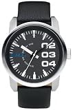 Diesel #DZ1373 Men's Stainless Steel Leather Strap Analog Black Dial Watch