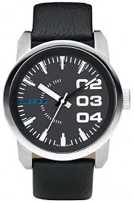 Diesel #DZ1373 Men's Stainless Steel Leather Strap Analog Black Dial Watch