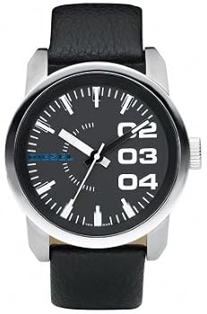 Diesel #DZ1373 Men's Stainless Steel Leather Strap Analog Black Dial Watch