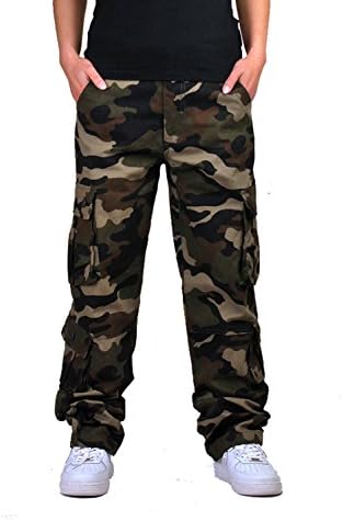 DONGYAN men's Camo relaxed straight cotton trousers casual pants(Green Camouflage,38)