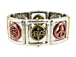 Burnished Tri Tone Peace Theme Stretch Bangle Bracelet