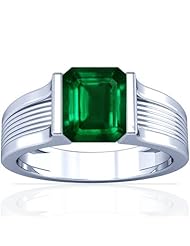14K White Gold Emerald Cut Emerald Womens Astrological Ring