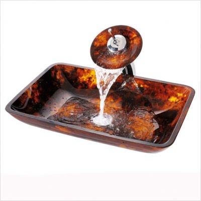 Kraus C-GVR-410-RE-10G Autumn Rectangular Glass Vessel Sink and Waterfall Faucet, Gold