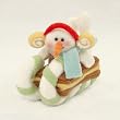 4" Glittery Green Plush Candy Snowman On Sled Christmas Ornament #16313