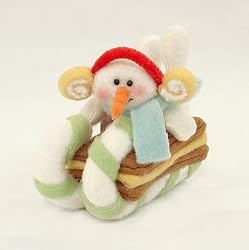4" Glittery Green Plush Candy Snowman On Sled Christmas Ornament #16313