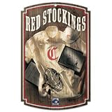 Cincinnati Reds Wood Sign w/ Throwback Red Stockings Jersey Quality Graphics Matte Finish Top