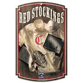Cincinnati Reds Wood Sign w/ Throwback Red Stockings Jersey Quality Graphics Matte Finish Top