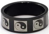 Blackline Ying Yang Design Stainless Steel Ring by BodyPUNKS (RBS-029)