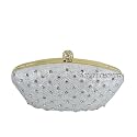White Clutch With Swarovski Crystals -Gold Frame - Evening Purse