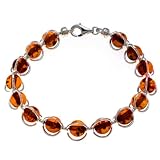Certified Genuine Honey Amber and Sterling Silver Round Cage Bracelet