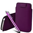 Orange Sydney Dark Purple PU Leather Pull Tab Protective Pouch Case + Purple Aluminium Capacitive Stylus Pen - GB Online Sales - Free UK Delivery